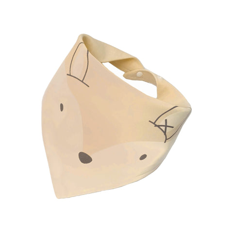 Cute Beige Colour Fox Printed Dog Bandana With Popper Fastening